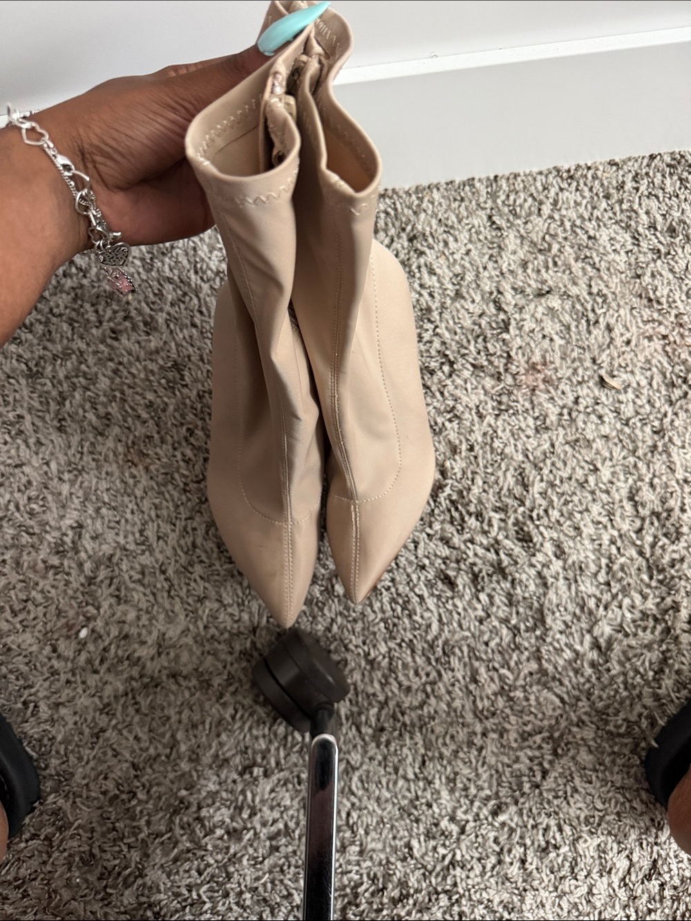 SHEIN Nude Pointed-Toe Stretch Sock Heeled Boots
